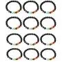 LOYALLOOK 6-12PCS Lava Stone Bracelet Chakras Bead Natural Stone Bracelet Oil Diffuser Bracelet