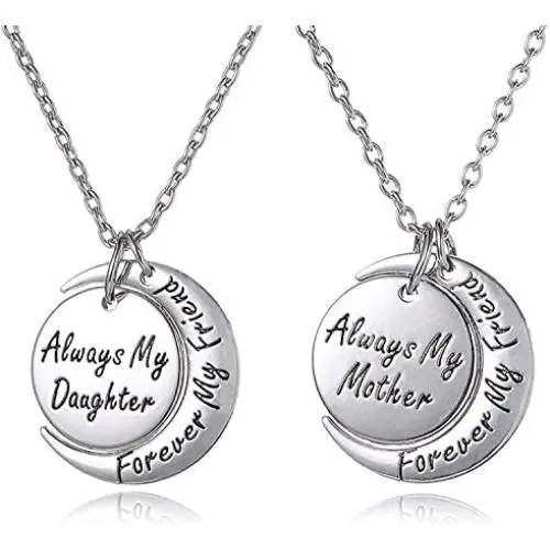 Mom & Daughter Necklace Set for 2 - Always My Mother/Daughter Forever My Friend Unique Mom/Daughter Matching Moon Pendant Necklaces, Jewelry Gifts for Best Mom Ever Mom & Daughter Necklace Set for 2 - Always My Mother/Daughter Forever My Friend Unique Mom/Daughter Matching Moon Pendant Necklaces, Jewelry Gifts for Best Mom Ever