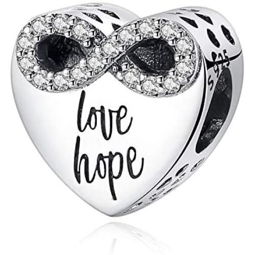 Syangpang Love Hope Charms for Fit Pandora Charms Bracelet 925 Sterling Silver Heart Beads Infinite Love Luck Charms for Bracelet Gift for Women and Girl