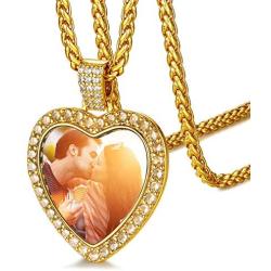 FaithHeart Custom Photo Necklace Personalized Picture Necklaces for Women Men Round/Heart Pendant Necklaces Hip Hop Jewelry