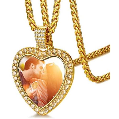 FaithHeart Custom Photo Necklace Personalized Picture Necklaces for Women Men Round/Heart Pendant Necklaces Hip Hop Jewelry