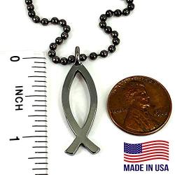 FORGIVEN JEWELRY Jesus Fish Large Ichthus GunmetalColor Finish Necklace
