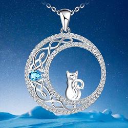 Sianilvera 925 Sterling Silver Cat Necklace for Women Girl Celtic Moon Cat Birthday Valentines Jewelry for Wife Girlfriend Daughter