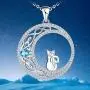Sianilvera 925 Sterling Silver Cat Necklace for Women Girl Celtic Moon Cat Birthday Valentines Jewelry for Wife Girlfriend Daughter