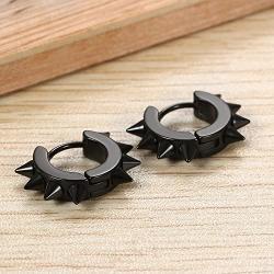 Flongo Mens Womens Punk Black Stainless Steel Goth Rivet Awl Spike Huggies Piercing Hoop Earrings