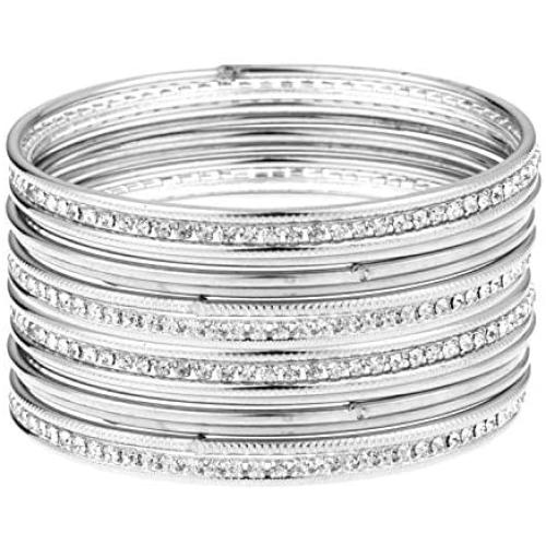 Efulgenz Boho Vintage Antique Gypsy Tribal Indian CZ Crystal Oxidized Silver Plated Bracelet Bangle Set Jewelry