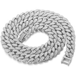Halukakah Cuban Link Chain for Men Iced Out,15MM/20MM Mens Gold Chain Miami 18k Real Gold Plated/Platinum White Gold Finish Choker Necklace Bracelet,Full Cz Diamond Cut Prong Set,Gift for Him