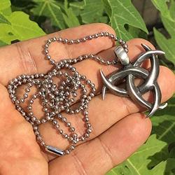 Celtic Norse Viking Asatru Jewelry Triple Horns Crescent Moon of Odin Horn triskelion triskele Protection Amulet Pewter Boys Unisex Mens Pendant Necklace Charm for men w Silver Ball Chain