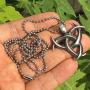 Celtic Norse Viking Asatru Jewelry Triple Horns Crescent Moon of Odin Horn triskelion triskele Protection Amulet Pewter Boys Unisex Mens Pendant Necklace Charm for men w Silver Ball Chain