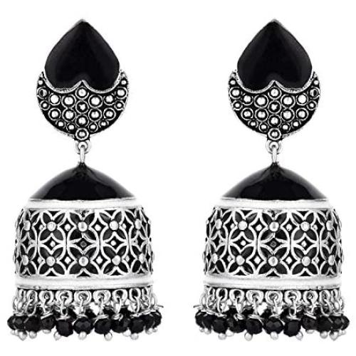 Aheli Antique Indian Oxidized Enamel Drop Dangle Jhumki Earrings Ethnic Traditional Wedding Party Wear Fashion Jewelry for Women Girls
