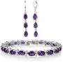 Gem Stone King 7 Inch Purple and White CZ Bracelet Set With Matching 2 Inch Pear shape Dangle Earrings Gem Stone King 7 Inch Purple and White CZ Bracelet Set With Matching 2 Inch Pear shape Dangle Earrings