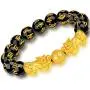 2 Pieces Feng Shui Bracelets Mantra Amulet Bead Obsidian Bracelets with Gold Plated Pi Xiu/Pi Yao for Women Men Adjustable Elastic - Good Luck Wealt (2Pcs pixiu, 12)