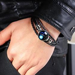 H.ZBRUJ Constellation Leather Bracelet Adjustable Punk Bracelet Braided Rope Wristbands for Men Women