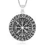 925 Sterling Silver Vegvisir Norse Runes Viking Compass Pendant Necklace, 18''