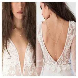Olbye Rhinestone Crystal Back Necklace Gold Back Drop Necklace Bridal Body Chain Necklace Jewelry for Women and Girls