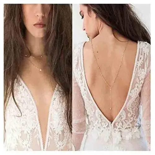 Olbye Rhinestone Crystal Back Necklace Gold Back Drop Necklace Bridal Body Chain Necklace Jewelry for Women and Girls Olbye Rhinestone Crystal Back Necklace Gold Back Drop Necklace Bridal Body Chain Necklace Jewelry for Women and Girls