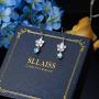 Sllaiss 925 Sterling Silver Blue Teardrop Earrings Austria Crystals Flower Dangle earrings Pearl Drop Earrings for Women
