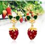 Fruit Strawberry Earrings Red Dangle Hypoallergenic Cute Aesthetic Weird Quirky Funny Earrings for Women Teen Girls Kids Sensitive Ears Gold Sterling Silver Trendy Summer Theme Sweety Jewelry
