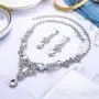 BriLove Wedding Jewelry Sets for Brides Rhinestone Flower Crystal Teardrop Y-Shaped Neckalce Dangle Earrings