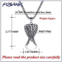 Fusamk Punk Titanium Steel Angel Wings Pendant Necklace,24'' Box Chain