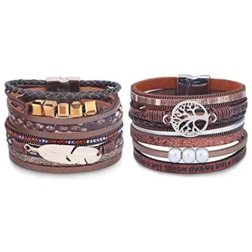 LOLIAS Women Multi-Layer Leather Wrap Bracelet Handmade Boho Tree of Life Wristband Braided Rope Cuff Bangle with Magnetic Buckle Jewelry 2 Pack LOLIAS Women Multi-Layer Leather Wrap Bracelet Handmade Boho Tree of Life Wristband Braided Rope Cuff Bangle with Magnetic Buckle Jewelry 2 Pack