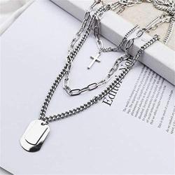 YOPQ 2Pcs Lock Statement Pendant Necklace Long Chain Punk Multilayer Choker Necklace For Women Man Girls