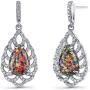 Peora Created Black Opal Dangle Earrings in Sterling Silver, Vintage Teardrop Design, Pear Shape, 12x8mm, 4.00 Carats total, Friction Backs
