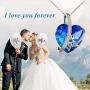 Gifts for Love Sterling Silver Couple Heart Pendant Necklace with Blue Crystal Elements Jewelry Gift for Wife Girlfriend