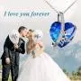 Gifts for Love Sterling Silver Couple Heart Pendant Necklace with Blue Crystal Elements Jewelry Gift for Wife Girlfriend