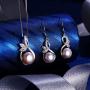EleQueen 925 Sterling Silver CZ Cream Freshwater Cultured Pearl Leaf Bridal Necklace Hook Earrings Set Clear