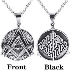 Elfasio Freemason Symbol Masonic Necklace for Men Illuminati All Seeing Eye/Eye of Gold Both Sided Stainless Steel Pendant Jewelry