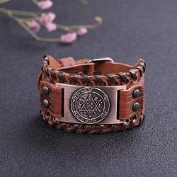 VASSAGO Vintage Amulet The Second Pentacle of Jupiter The Greater Key of Solomon Brown Leather Bracelet Gift Jewelry for Men Women