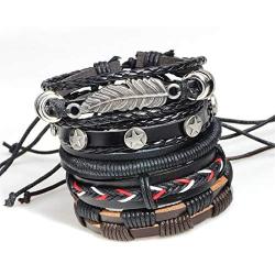 MRSXXNT Wrap Bracelets Mens Women Cowhide Multi-Layer Braided Leather Bracelet Bangle Adjustable Bracelet