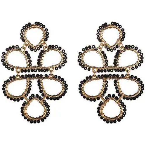 Nicole Miller New York Goldtone Teardrop Boho Tribal Black Beaded Fashionable Dangle Earrings Nicole Miller New York Goldtone Teardrop Boho Tribal Black Beaded Fashionable Dangle Earrings