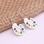 Fashion Design Paint Brush And Colorful Paint Palette Drop Earrings Artist Painter Jewelry