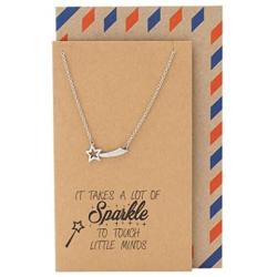 Quan Jewelry Teacher Necklace with Handmade Quote Card, Star Pendant Charm, Gifts for Teachers, Show Your Teacher Appreciation, Stars Sparkle Jewelry, Thank You Gifts for Teachers and Professors