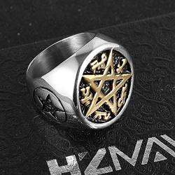HZMAN Supernatural Devils Trap Symbol Sigil Stainless Steel Ring Pentagram Anti Possession