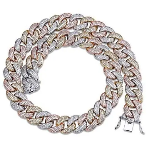 JINAO 18MM All ICED Out Simulated Diamond Miami Cuban Chain Necklace JINAO 18MM All ICED Out Simulated Diamond Miami Cuban Chain Necklace