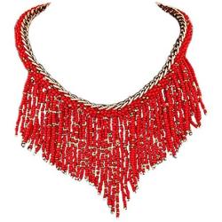 Mozhuo Bohemian Tassel Bib Choker Necklace for Women Girls Seed Beads Chunky Pendant Collar Necklaces African Handmade Custome Jewelry Gifts Party Daily