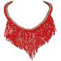 Mozhuo Bohemian Tassel Bib Choker Necklace for Women Girls Seed Beads Chunky Pendant Collar Necklaces African Handmade Custome Jewelry Gifts Party Daily