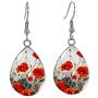 EarringTear Drop Hook Earrings Art Poppies Glass Dome Cabochon Earrings Jewelry