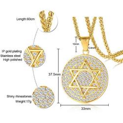 Mens Jewish Religious Symbol Jewelry Stainless Steel Star of David Hexagram Pendant Necklace with CZ