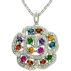 RB Gems Sterling Silver 925 Pendant Necklace Flower Design Genuine Gemstone, Rhodium-Plated Finish
