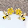 Channel V Gold Plated Bumble Bee Earrings Dangle for Women Girls Daisy Flower Bee Jewelry Yellow Small Flower Rhinestone Earring Fashion 925 Sterling Silver