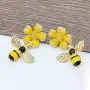 Channel V Gold Plated Bumble Bee Earrings Dangle for Women Girls Daisy Flower Bee Jewelry Yellow Small Flower Rhinestone Earring Fashion 925 Sterling Silver