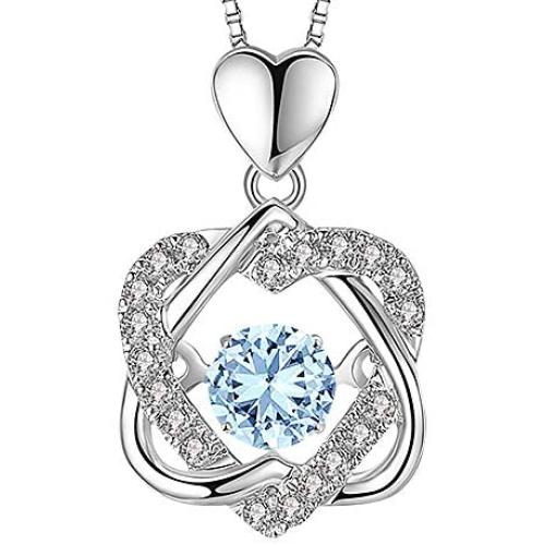 XVX Beating Double Heart Necklace 925 Sterling Silver with White Gold Plated Cubic Zirconia Birthstone Pendant Forever Love Necklaces Jewelry Gifts for Women Girl