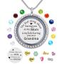 Best Gift Floating Charm Living Memory Lockets with Birthstone,Magnetic Closure 30mm Stainless Steel Necklace