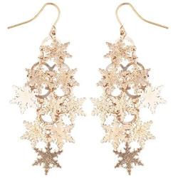 LUX ACCESSORIES Rose Goldtone Christmas Snowflake Waterfall Chandelier Earrings