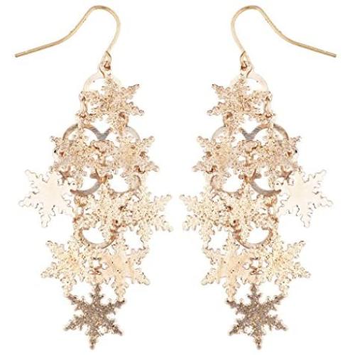 LUX ACCESSORIES Rose Goldtone Christmas Snowflake Waterfall Chandelier Earrings