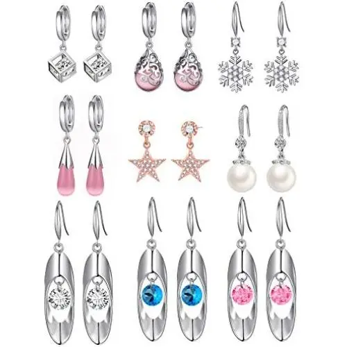 9 Pairs Silver Small Hoop Earrings with Charm for Women - Tear Drop Dangle Earrings for Women and Teen Girls 9 Pairs Silver Small Hoop Earrings with Charm for Women - Tear Drop Dangle Earrings for Women and Teen Girls